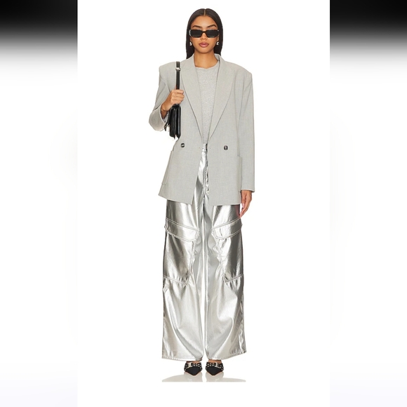 AFRM Pants - $108 AFRM Faux Leather Wynn Cargo Silver Wide-Leg Pants